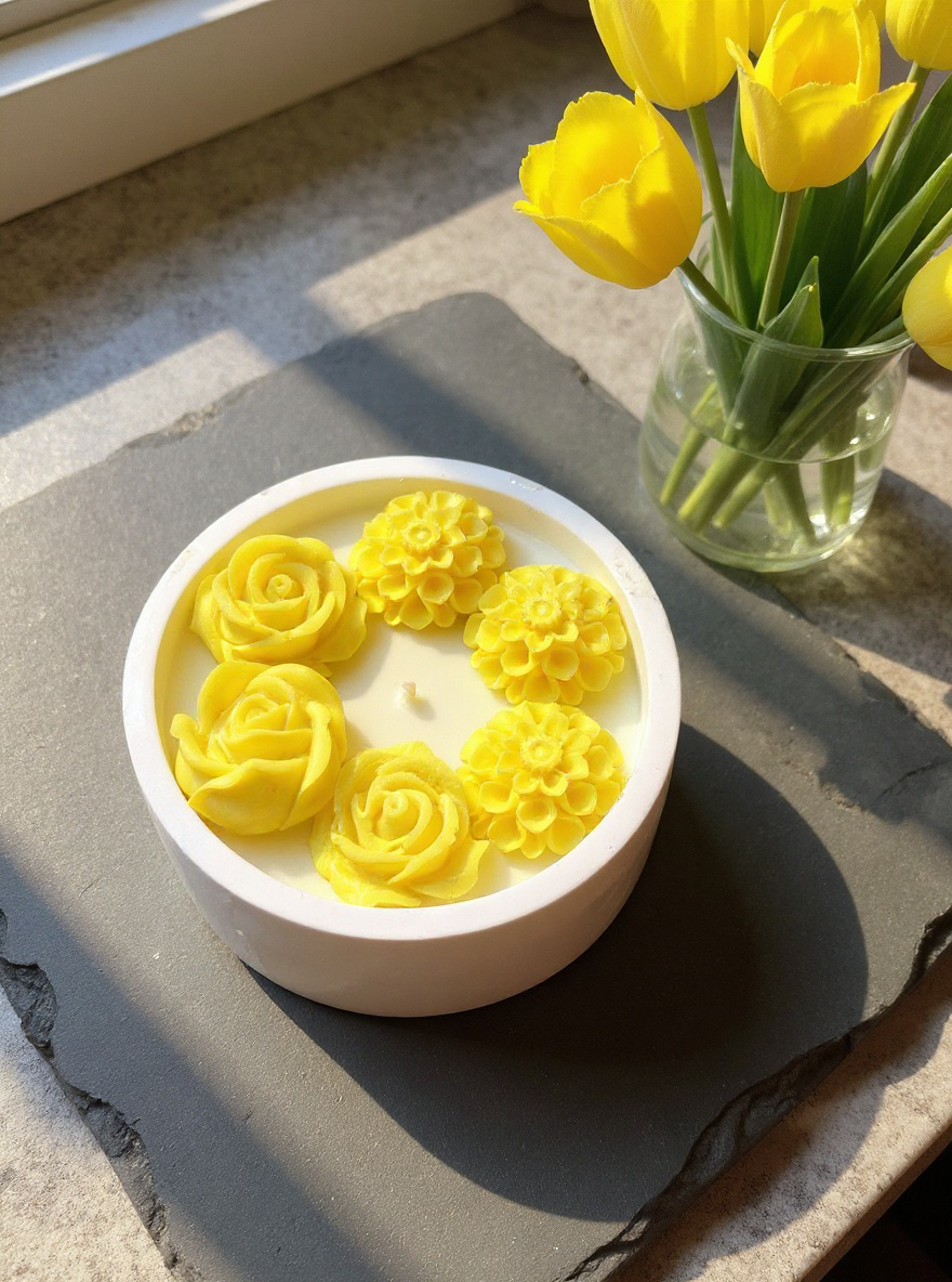 Scalloped Edge Floral Medley Candle - Hand-Poured Soy Wax Decorative Dish