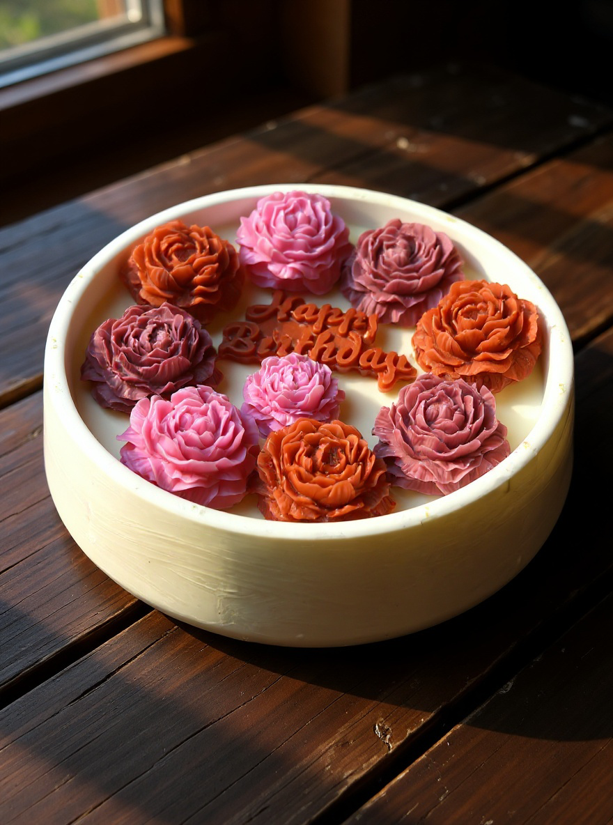 Homemade Personalized Birthday Flower Candle Gift of 22cm diameter | Elegant Floral Soy Wax Cake Candle | Custom Scented Luxury Décor