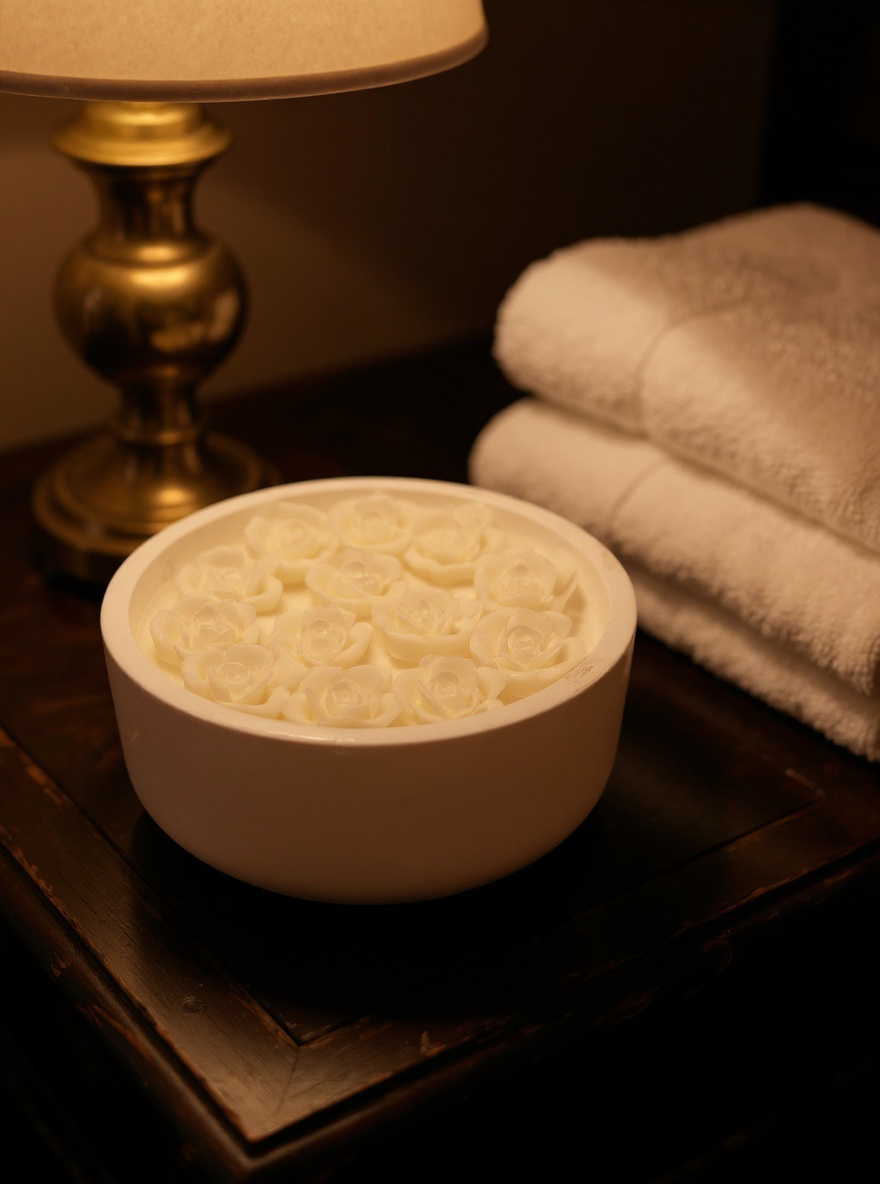 Luxury Rose Garden Decorative Candle - Hand-Poured Soy Wax in White Bowl
