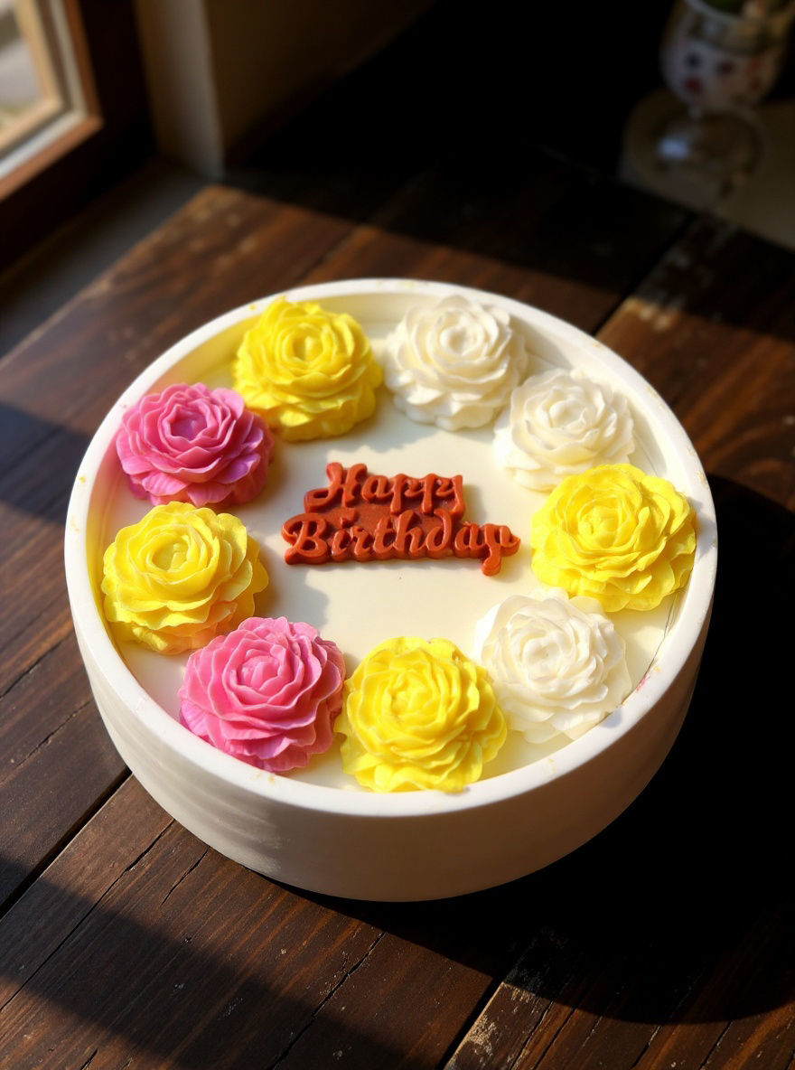 Homemade Personalized Birthday Flower Candle Gift of 22cm diameter | Elegant Floral Soy Wax Cake Candle | Custom Scented Luxury Décor