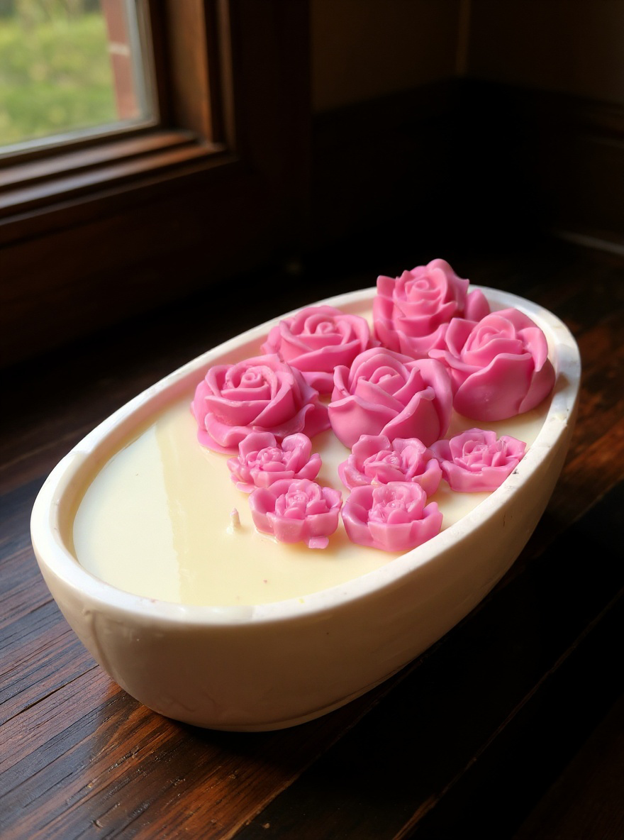 Luxury Floral Rose Candle in Ceramic Dish | Spa Decor | Rose Scented