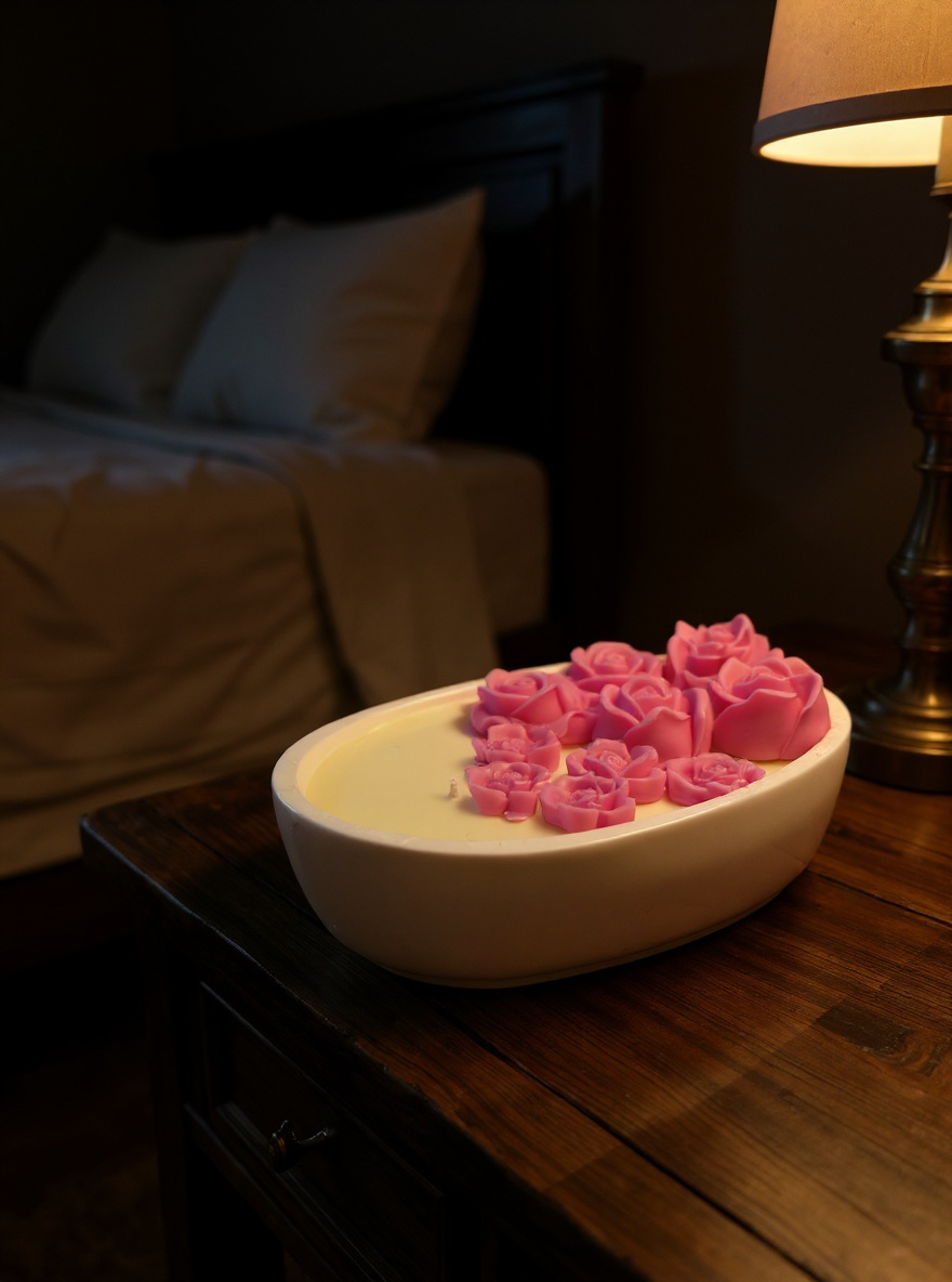 Luxury Floral Rose Candle in Ceramic Dish | Spa Decor | Rose Scented