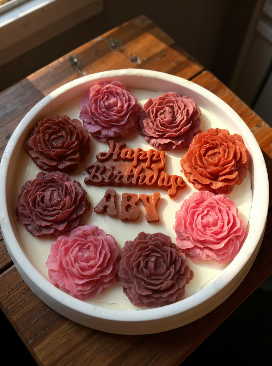 Homemade Personalized Birthday Flower Candle Gift of 22cm diameter | Elegant Floral Soy Wax Cake Candle | Custom Scented Luxury Décor