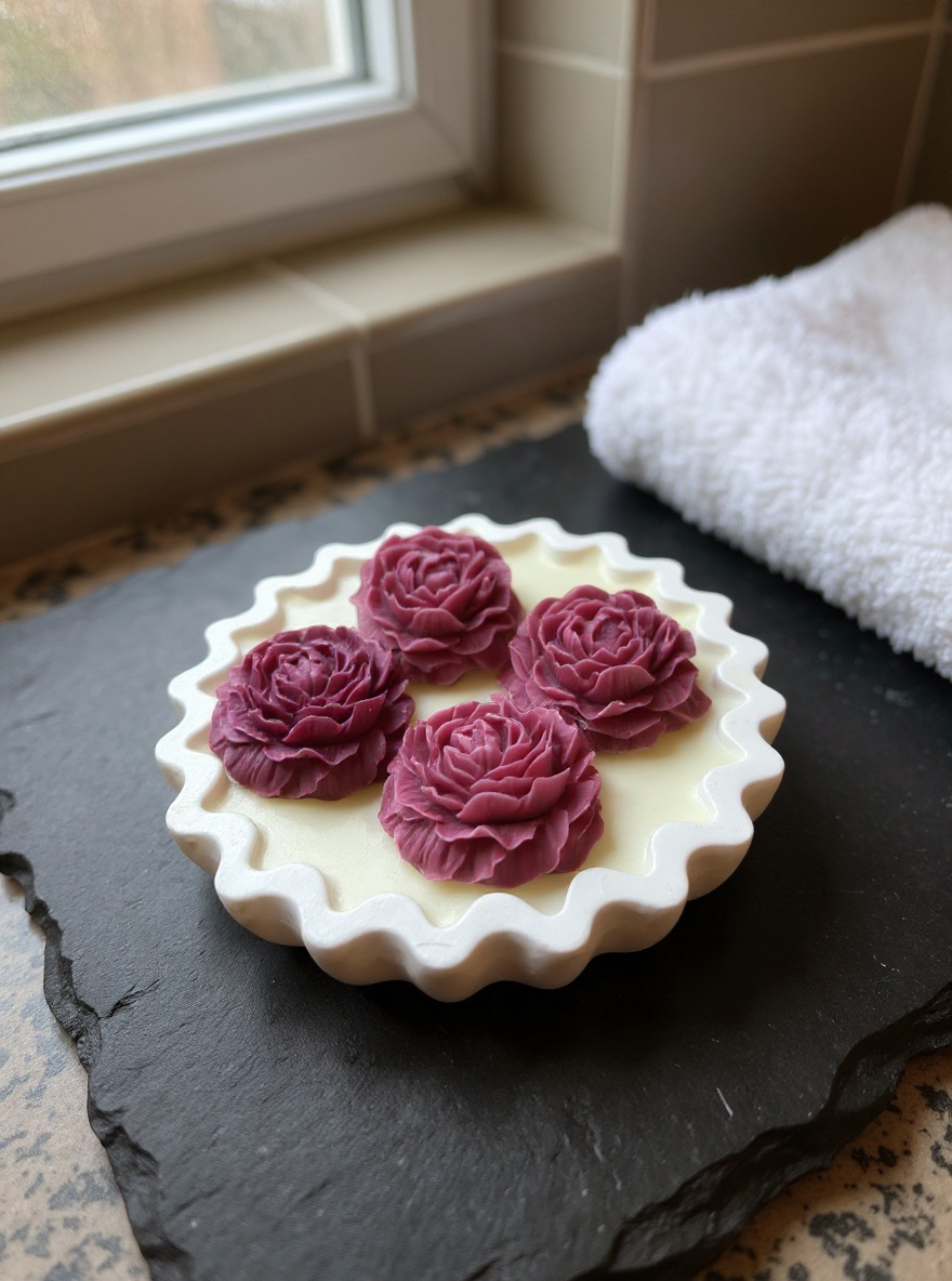 Scallop Edge Rose Blossom Decorative Candle - Hand-Poured Soy Wax Centerpiece