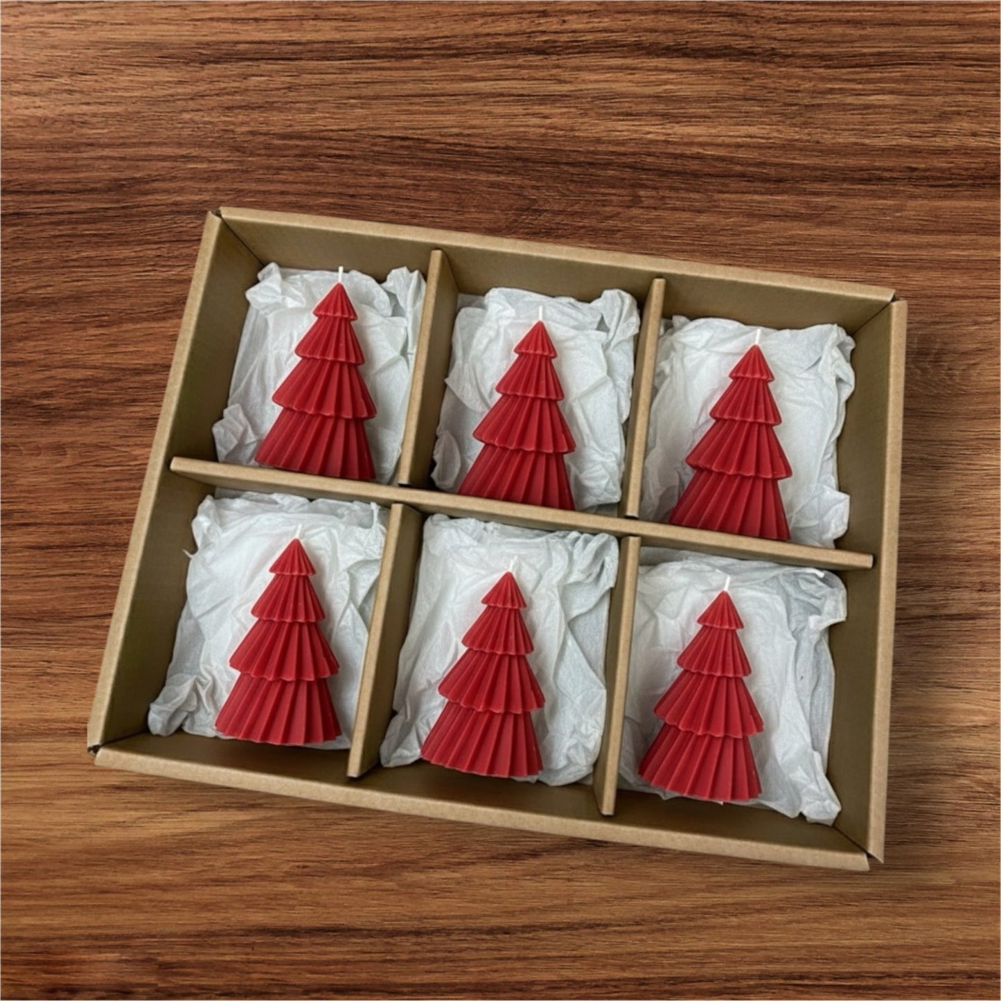6-Pack Red Christmas Tree Shaped Candles - Handmade Winter Candle Set, Festive Gift