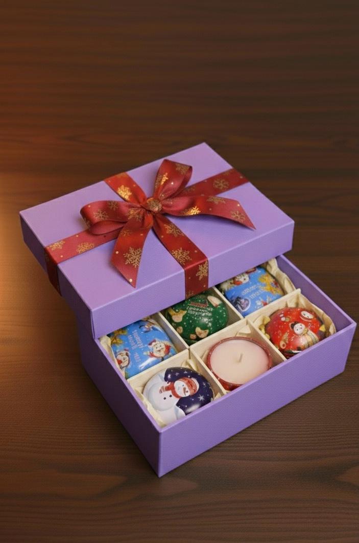 6 x Christmas festival candles with variety of smells and boxes