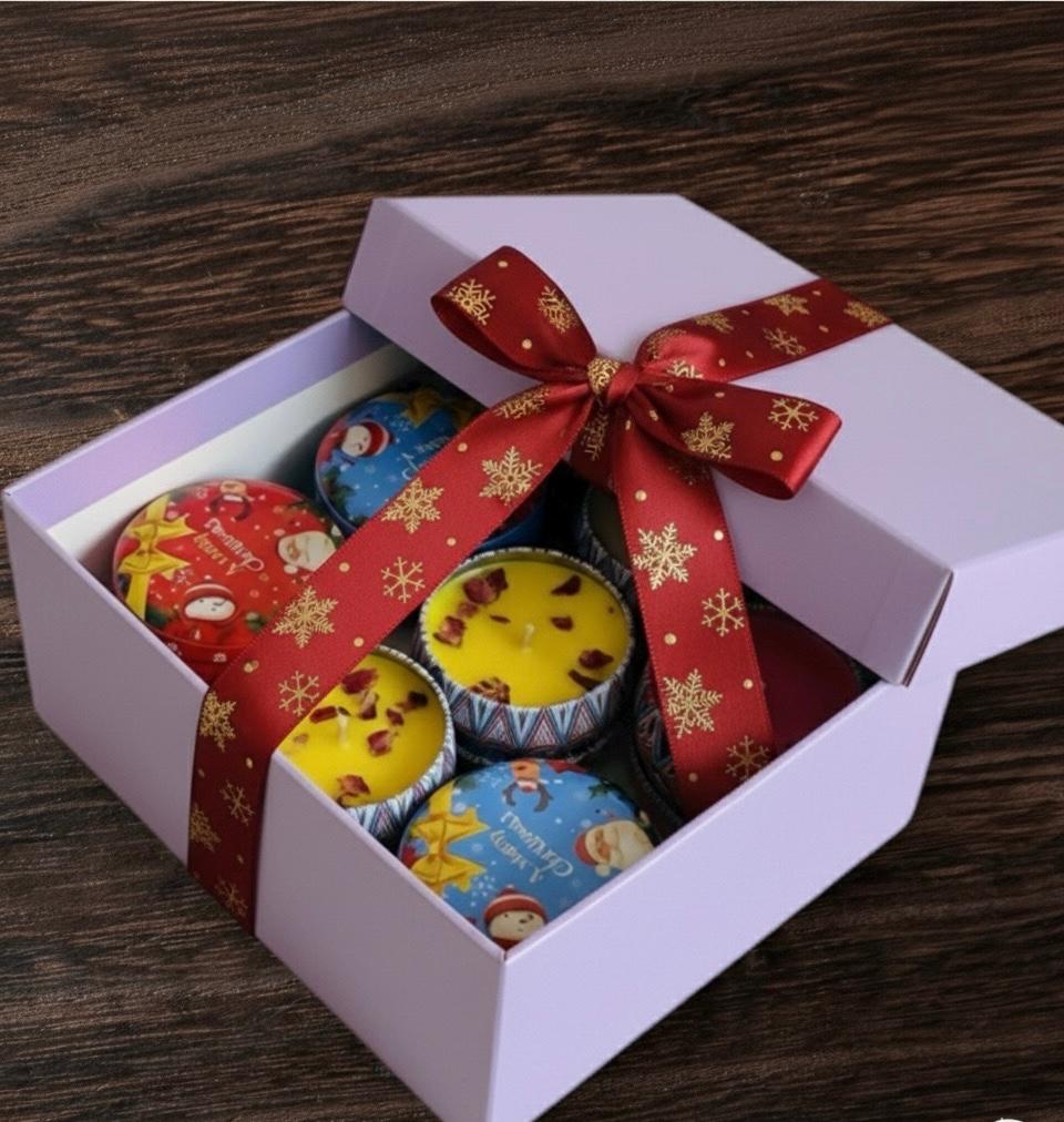 6 x Christmas festival candles with variety of smells and boxes