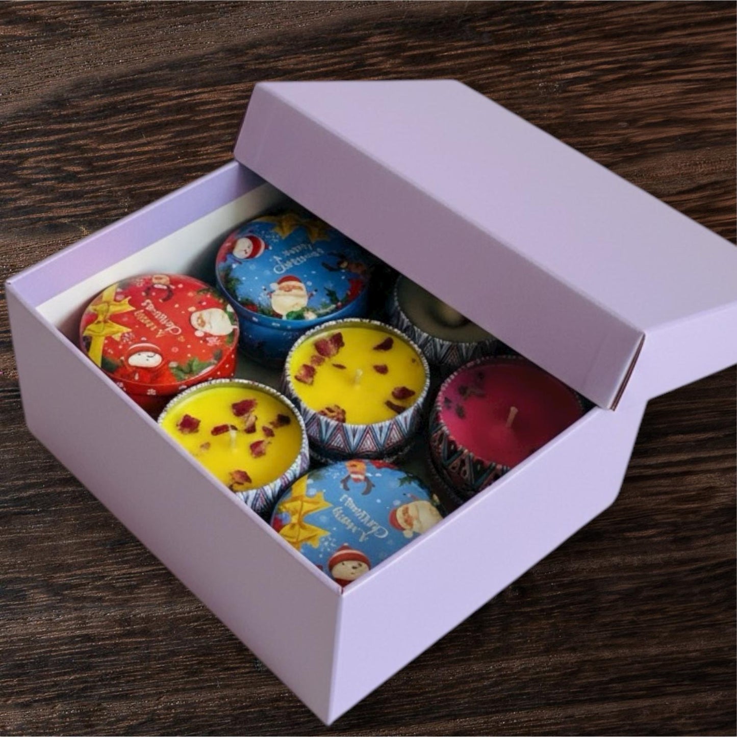 6 x Christmas festival candles with variety of smells and boxes