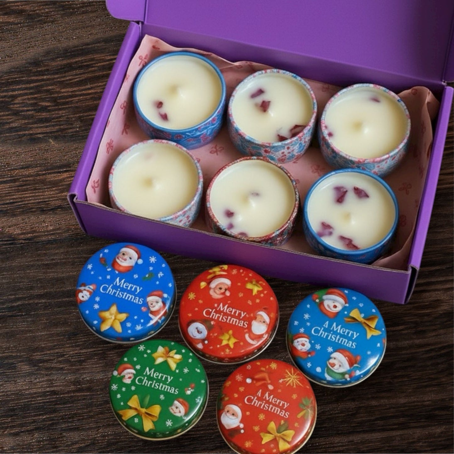 6 x Christmas festival candles with variety of smells and boxes