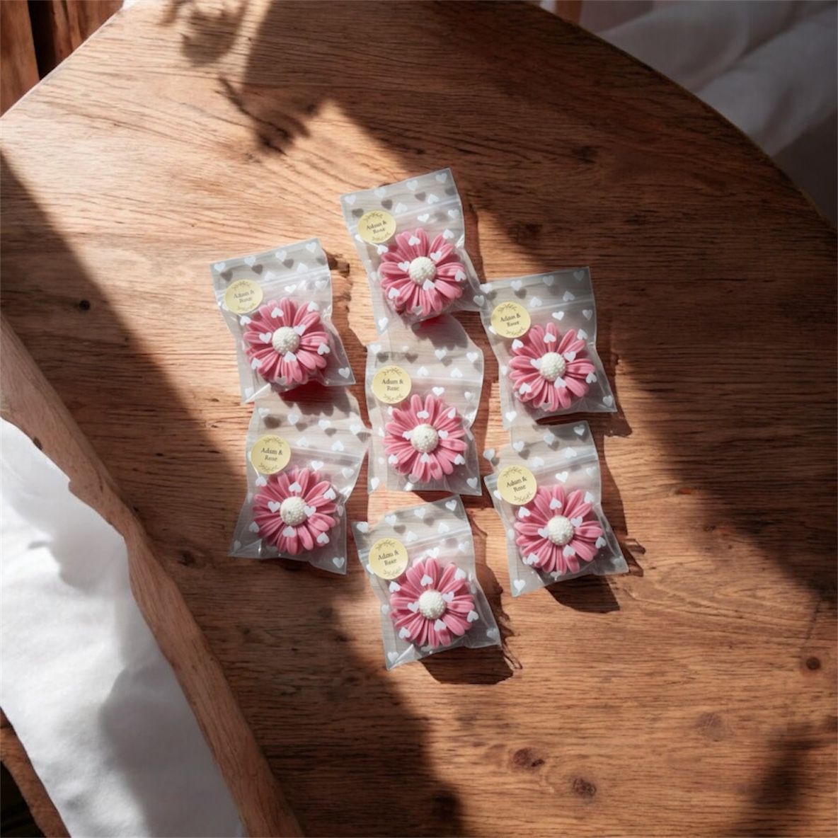 Return gifts for parties- 7cm length Premium flower shaped candles- With names customised | set of 10/25/50/100