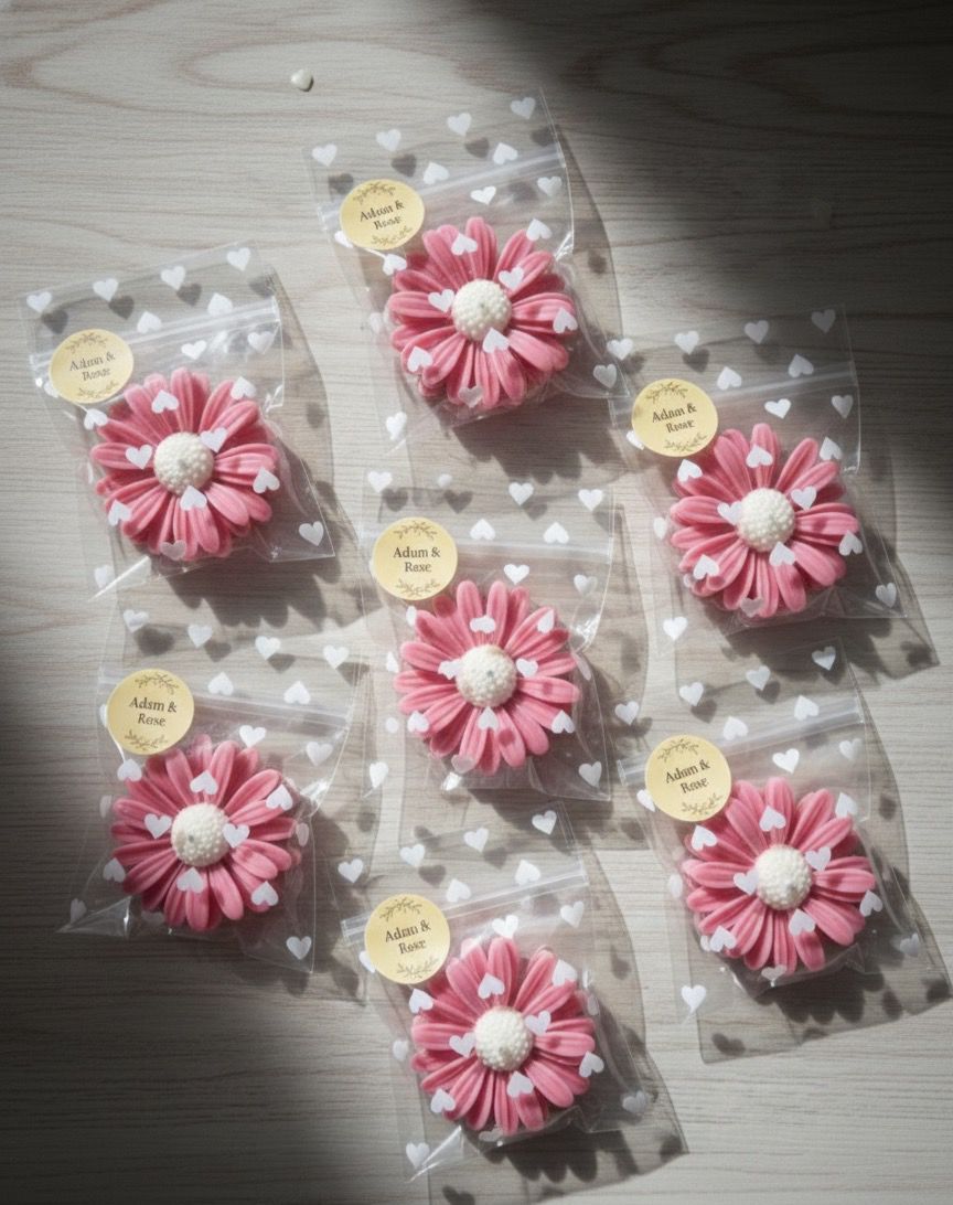 Return gifts for parties- 7cm length Premium flower shaped candles- With names customised | set of 10/25/50/100