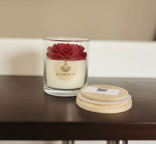 1x 320 ml Rose Candle in Glass jar- Rose flavoured candle with a rose shaped candle on top