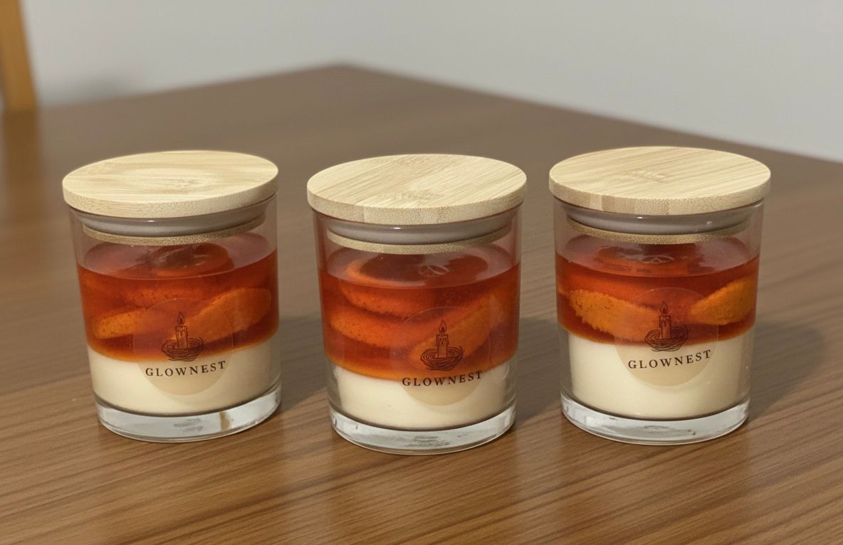 1x 320 ml Orange Candle in Glass jar- Orange flavoured candle with orange shaped waxes on top