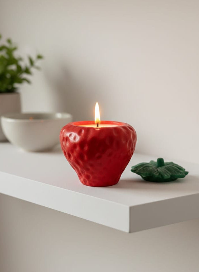 1x Strawberry Candle - Scented candle with strawberry shaped casting bowl