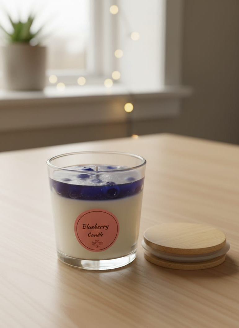 1 x 320 ml Glass jar with Blueberry on top | Scented candle | Perfect for home décor